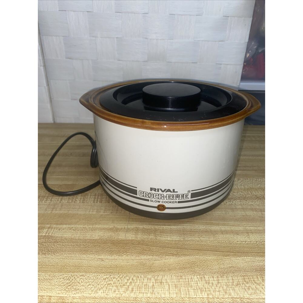 Crock-ette By Rival Slow Cooker Vintage Mini Brown Electric Food Cooker With Lid